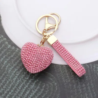 Fashnzfab Bling Heart Keychain /bag Charm In Pink