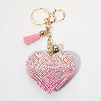 Fashnzfab Bling Heart Tassel Keychain In Pink