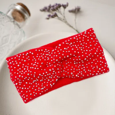 Fashnzfab Bling Knot Earmuff Headband In Red