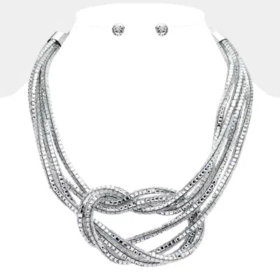 Fashnzfab Bling Knot Pointed Necklace In Silver