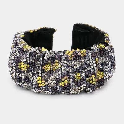 Fashnzfab Bling Leopard Patterned Pleated Adjustable Cuff Bracelet Yellow In Black