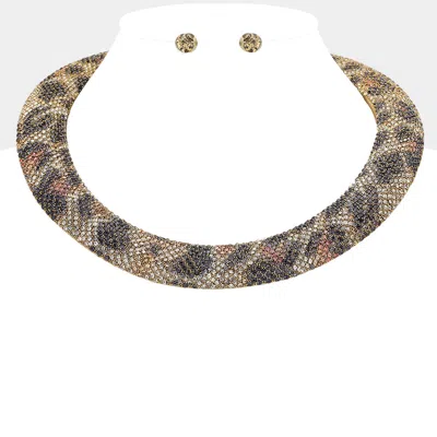 Fashnzfab Bling Leopard Studded Chunky Necklace - Leopard In Multi
