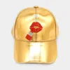 Fashnzfab Bling Lip Baseball Cap In Gold