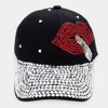 Fashnzfab Bling Lips Baseball Cap In Black