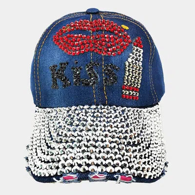 Fashnzfab Bling Lips 'kiss' Message Baseball Cap In Multi