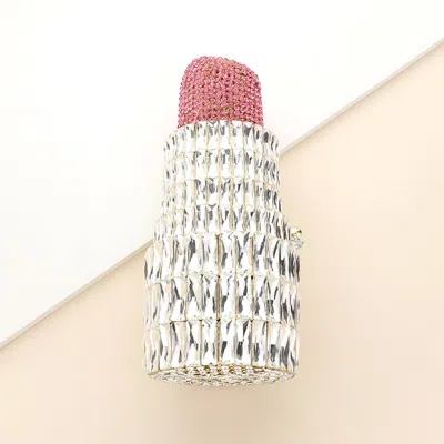 Fashnzfab Bling Lipstick Evening Clutch / Tote / Shoulder Bag In Silver