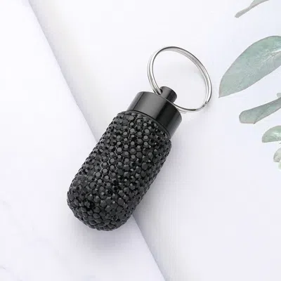 Fashnzfab Bling Mini Pill Case Keychain In Black