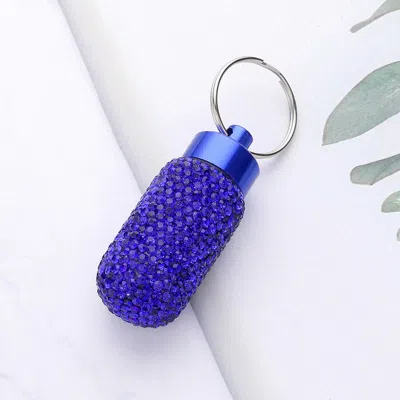 Fashnzfab Bling Mini Pill Case Keychain In Blue