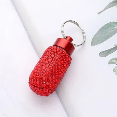 Fashnzfab Bling Mini Pill Case Keychain In Red