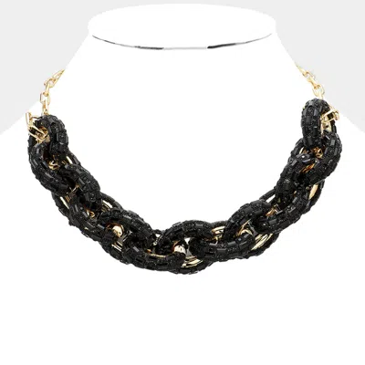 Fashnzfab Bling Oval Link Necklace In Black