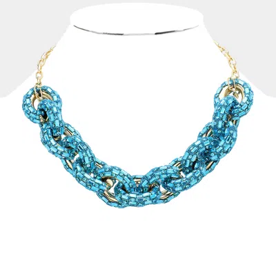 Fashnzfab Bling Oval Link Necklace In Blue