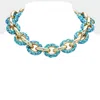 Fashnzfab Bling Oval Link Necklace In Blue