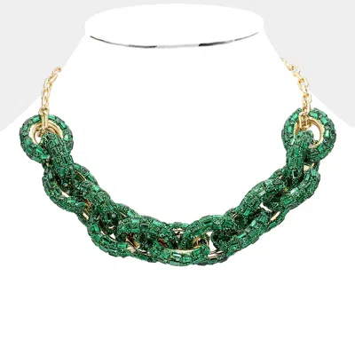 Fashnzfab Bling Oval Link Necklace In Green