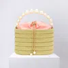 Fashnzfab Bling Pearl Top Handle Drawstring Box Crossbody Bag In Gold