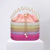 Fashnzfab Bling Pearl Top Handle Drawstring Box Crossbody Bag In Pink