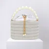 Fashnzfab Bling Pearl Top Handle Drawstring Box Crossbody Bag In Silver