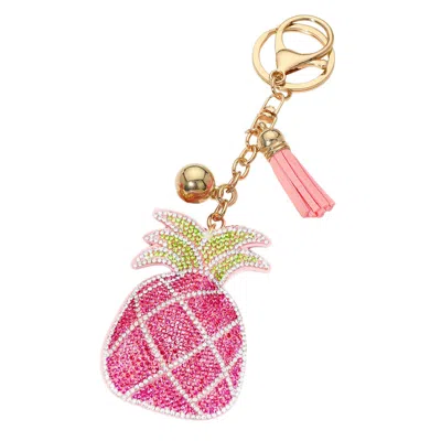 Fashnzfab Bling Pineapple Tassel Keychain In Pink