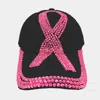 Fashnzfab Bling Pink Ribbon Baseball Cap In Black