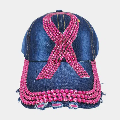 Fashnzfab Bling Pink Ribbon Baseball Cap In Blue