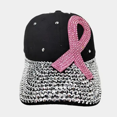 Fashnzfab Bling Pink Ribbon Baseball Cap In Multi