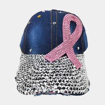 Fashnzfab Bling Pink Ribbon Baseball Cap In Multi