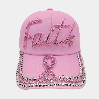 Fashnzfab Bling Pink Ribbon Faith Message Baseball Cap