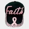 Fashnzfab Bling Pink Ribbon Faith Message Baseball Cap In Black