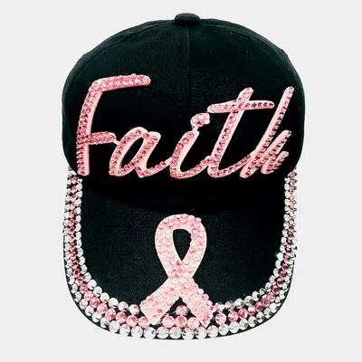 Fashnzfab Bling Pink Ribbon Faith Message Baseball Cap In Black