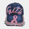 Fashnzfab Bling Pink Ribbon Faith Message Baseball Cap In Multi