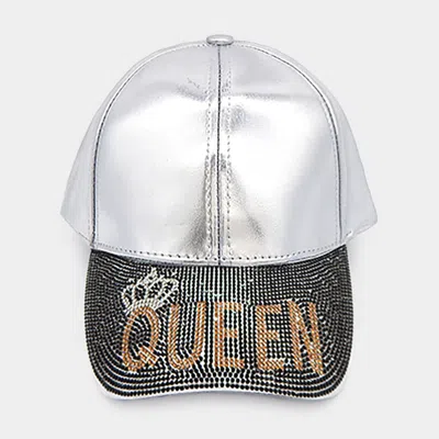 Fashnzfab Bling Queen Message Baseball Cap In Silver