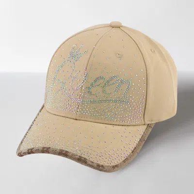 Fashnzfab Bling Queen Message Embellished Baseball Cap In Brown