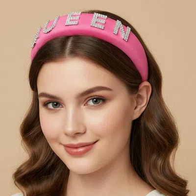 Fashnzfab Bling Queen Rhinestone Letter Padded Headband In Pink