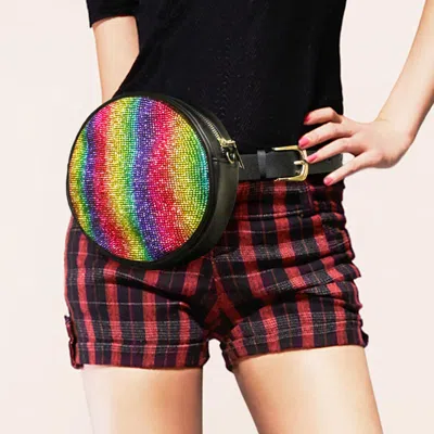 Fashnzfab Bling Rainbow Round Fanny Pack / Belt / Crossbody Bag In Multi