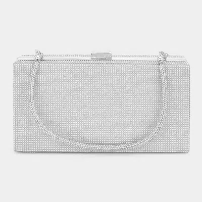 Fashnzfab Bling Rectangle Evening Tote / Clutch / Crossbody Bag In Silver