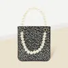 Fashnzfab Bling Rectangle Pearl Handle Evening Tote / Crossbody Bag In Black