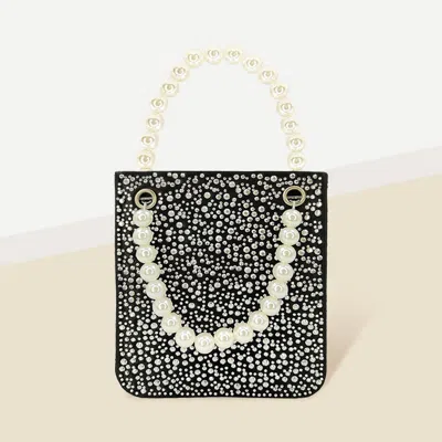 Fashnzfab Bling Rectangle Pearl Handle Evening Tote / Crossbody Bag In Black