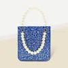 Fashnzfab Bling Rectangle Pearl Handle Evening Tote / Crossbody Bag In Blue