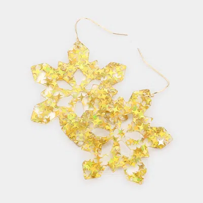 Fashnzfab Bling Resin Snowflake Dangle Earrings In Gold