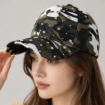 Fashnzfab Bling Rhinestone Embellished Camouflage Baseball Cap In Multi