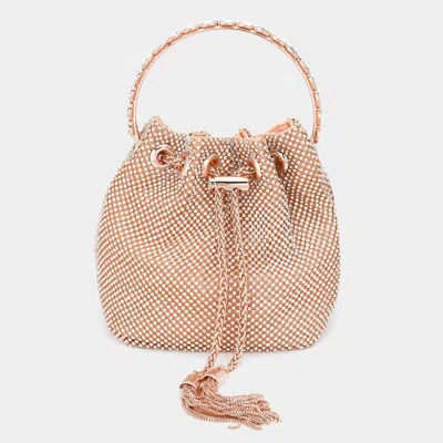 Fashnzfab Bling Rhinestone Mesh Metal Draw String With Glass Stone Embellished Top Handle Bucket Bag / Crossbo In Multi