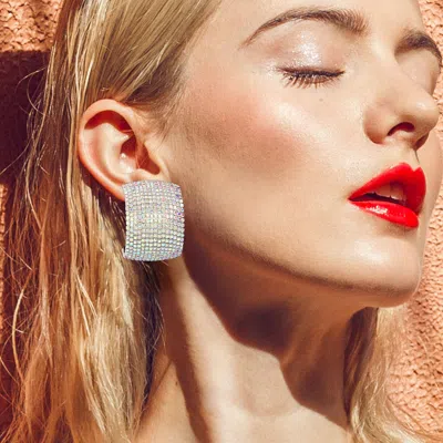 Fashnzfab Bling Rhinestone Pave Hoop Evening Earrings In Multi