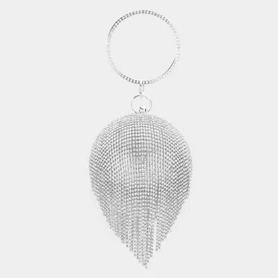 Fashnzfab Bling Round Ball Fringe Evening Tote / Crossbody Bag In Silver