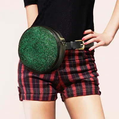 Fashnzfab Bling Round Fanny Pack / Belt / Crossbody Bag In Green