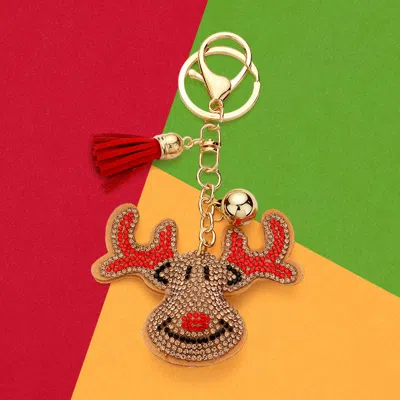 Fashnzfab Bling Rudolph Tassel Keychain In Brown