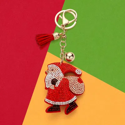 Fashnzfab Bling Santa Claus Tassel Keychain In Red