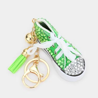 Fashnzfab Bling Shoe Tassel Keychain In Green