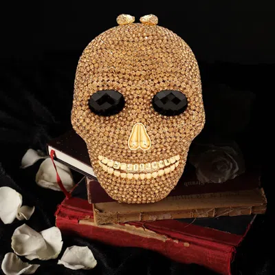 Fashnzfab Bling Skull Evening Clutch / Shoulder Bag In Gold