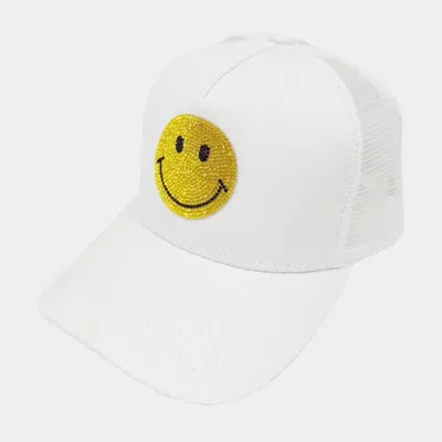 Fashnzfab Bling Smile Accented Mesh Back Baseball Cap In White