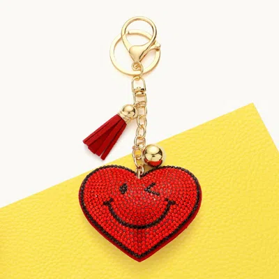 Fashnzfab Bling Smiley Heart Keychain In Red
