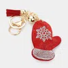 Fashnzfab Bling Snowflake Christmas Glove Tassel Keychain In Red